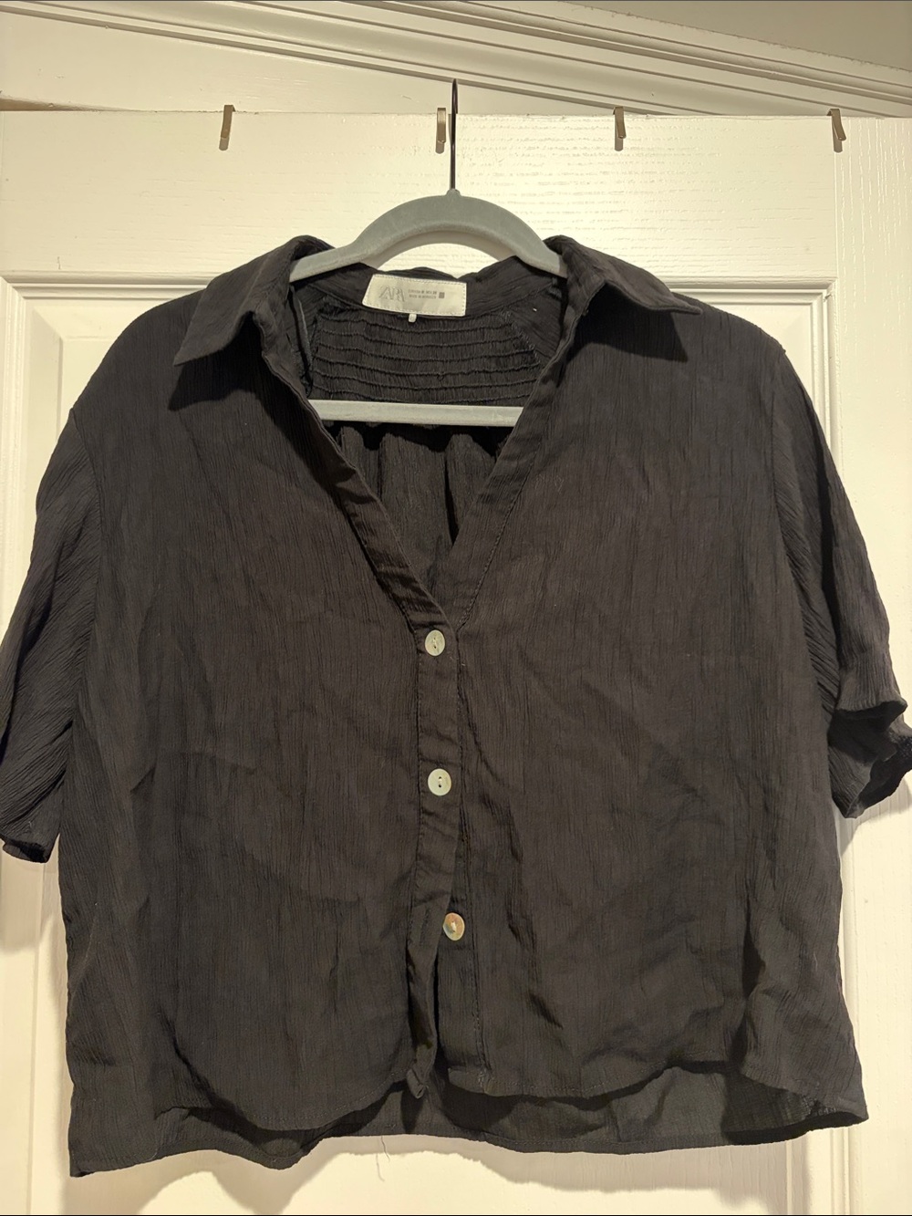 Zara Black Short Sleeve Button-Down Shirt
